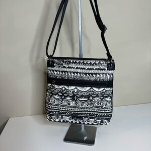 Sakroots Womens Artist Circle Crossbody Bag Black White